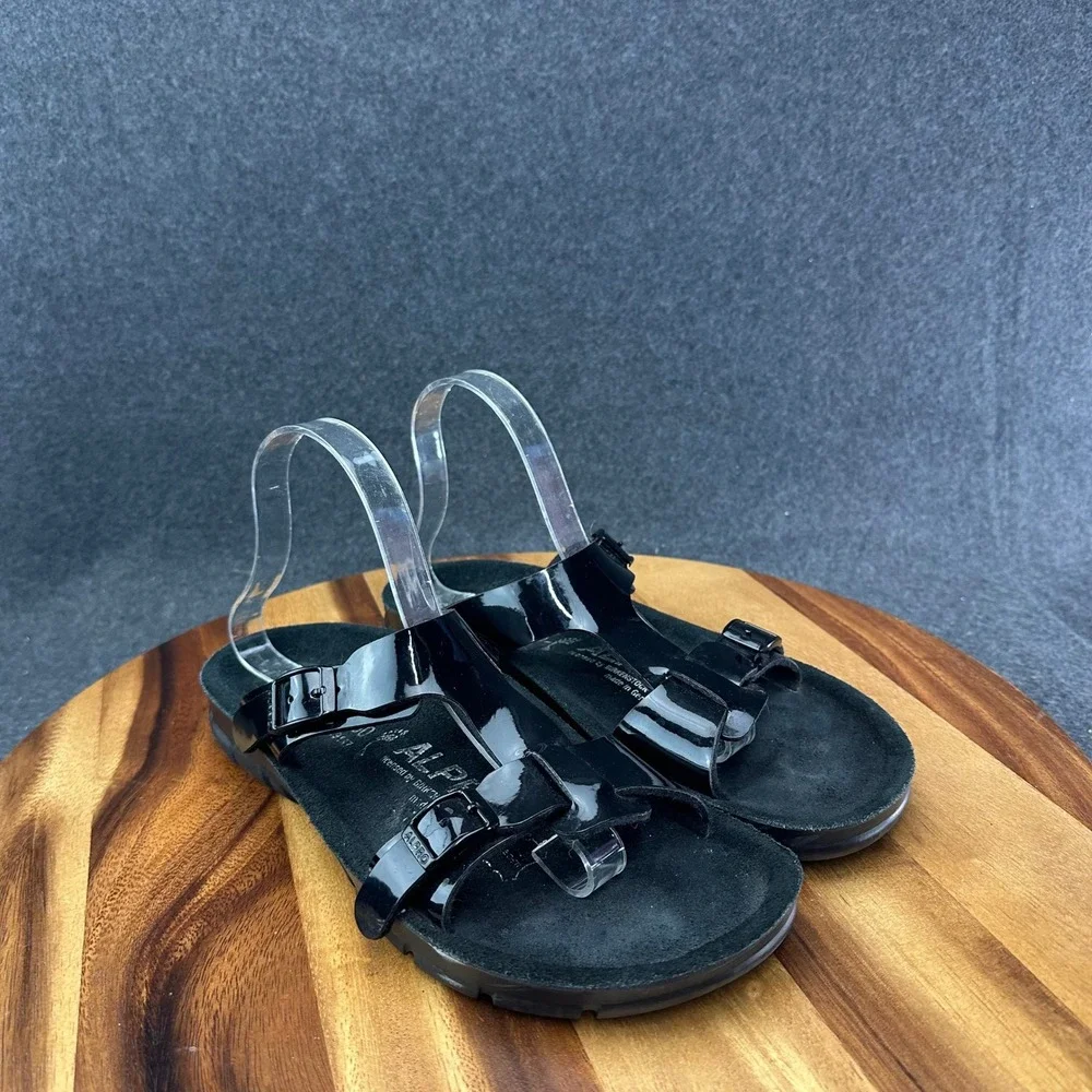 Alpro Birkenstock T Strap Sandals Slides Black Patent Leather Size 40 Women's 9